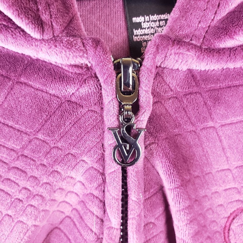 Victoria Secert's Y2k Couture Velvet Velour Burgundy Zip Up Crop Hoodie XXL - Picture 8 of 12
